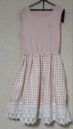 ピンク ギンガムチェック ノースリーブワンピース