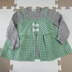 ニットプランナー　リボン付きチェック柄トップス 90