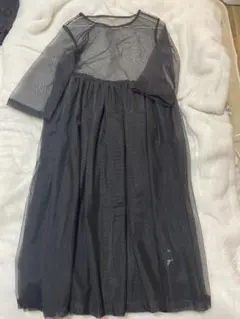 ブラックメッシュ半袖ロングワンピース