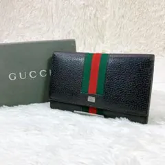 【美品】GUCCI グッチ シェリーライン がま口付 二つ折り長財布 箱付き