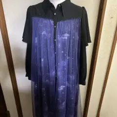axes_femme／パープル 星柄長袖ワンピース