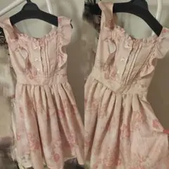 LIZLISA 春 ピンク フリル 花柄 ノースリーブ ワンピース