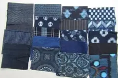 古布藍染木綿　065　無地　絣、型染め、縞などのはぎれ20種２０枚セット。