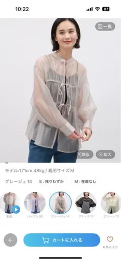 2wayオーガンジーブラウス　長袖シャツ Mサイズのサムネイル