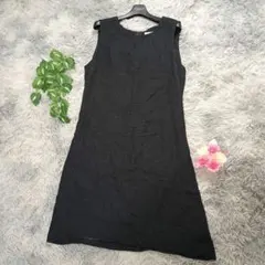 【Saint Joie】 ノースリーブワンピース (9) 黒 リネン混 ミモレ丈