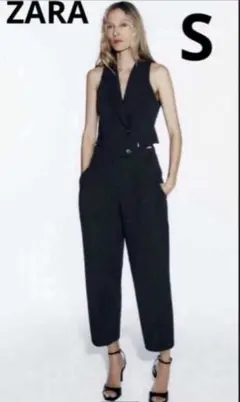 【新品】ZARA ノースリーブ テーラード オールインワン ブラック　完売品のサムネイル
