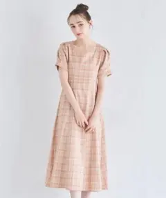 tocco closet ウエストりぼん付きチェック柄パフスリーブワンピース