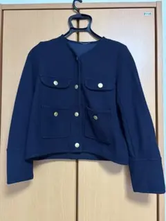 ノーカラージャケット ネイビー ゴールドボタンのサムネイル