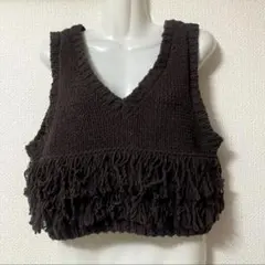 Discoat ディスコート Vネックフリンジベスト モカ ブラウン