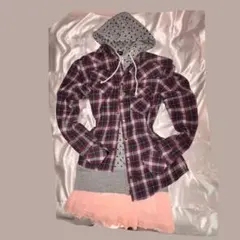 赤　チェック柄 長袖シャツ　y2k 平成ギャル　古着　vintage