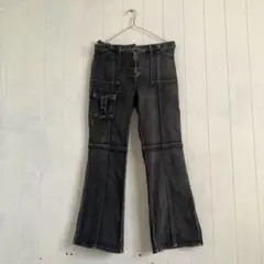 Lフレアデニムパンツ Y2K サイドポケット付き ジーンズ グレー ギャル 韓国