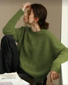 SHEIN ダークグリーン 長袖ニットセーター