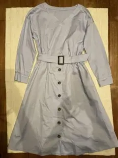 ナチュラルビューティーベーシック ベルト付きVネック長袖シャツワンピース