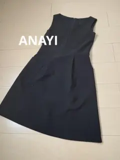 ANAYI アナイ 美シルエット 黒 ノースリーブワンピース 膝丈38フォーマル