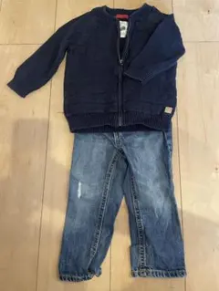 ネイビー ジップアップ ニット アウター
