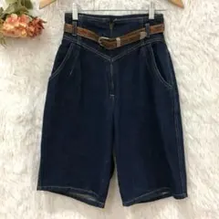 ★ヴィンテージ★ハイウエスト ハーフ パンツ 【S】 ベルト付 デニム 綿のサムネイル