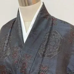 夏大島紬】 正絹 広衿 濃紺 幾何学模様 - メルカリ