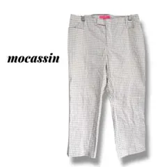 カジュアルパンツ　チェック柄　クロップド　コットン混　薄手　ゆったり　2