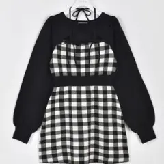 evelyn リボンチェックタイトOP ブラック