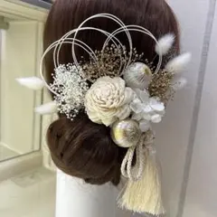 髪飾り　水引　白　ホワイト　ゴールド　成人式　卒業式　結婚式　ドライフラワー　7