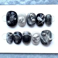 現品 ネイルチップ 個性派 シルバー ぷっくり 星 ウィッシュコア モノトーン