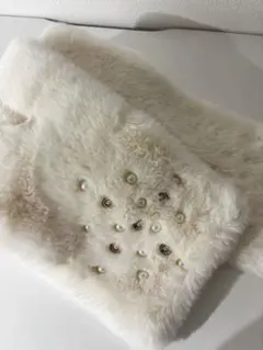 アイボリー ファー マフラー パール装飾