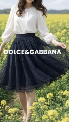 ★ドルチェアンドガッパーナ　ドット柄チュールフレアスカート 黒