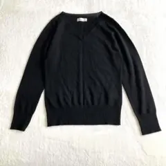 a.v.v アーヴェヴェ Vネック 長袖 ニット セーター 黒 38 ウール混