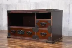 FHK37 大川家具 ケヤキ民芸三又 コンパクトテレビボード/テレビ台 装飾金具 FHK37 大川家具 ケヤキ民芸三又 コンパクトテレビボード/テレビ台 装飾
