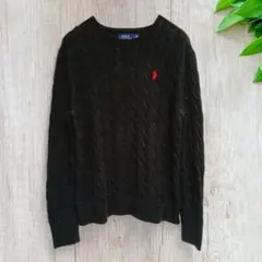 美品 ポロラルフローレン ケーブルニット 綿 紺 L