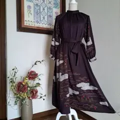 ★ 着物リメイク/訪問着/絞り/金彩/ラグランスリーブ/ハイネックワンピ―ス/★