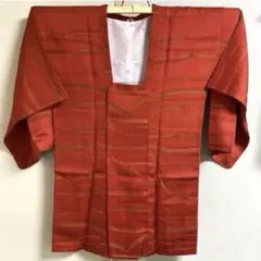 道行コート　朱色羽織　波模様　ホック付き　正絹　しつけ糸付き未使用品