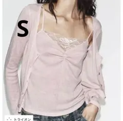 新品 ZARA レーストップコントラストジャケット ピンク M トップス