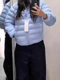 UNIQLOキッズダウン　160 ライトブルー フード付き