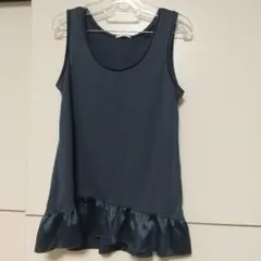 ダークブルー ノースリーブ フリルチュニック L