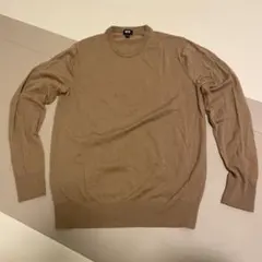 ユニクロ メリノクルーネックセーター M ベージュ エクストラファイン