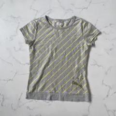 PUMA プーマ 半袖 Tシャツ グレー イエロー ストライプ M
