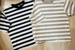 美品　UNIQLO オーバーサイズボーダーTシャツ 2枚セット M 綿100%のサムネイル