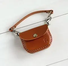 ブラウン ミニミニポーチ 栃木レザー A ハンドメイド 本革 イヤホンケース