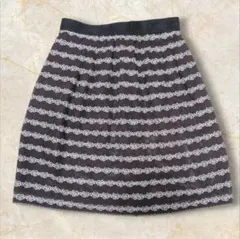 【デビュードフィオレ　レッセパッセ】花柄刺繍フレアスカート　ボーダー　シアー　黒