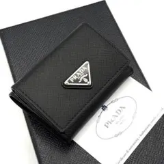 現行◆未使用級 プラダ サフィアーノ 三つ折り財布 ブラック