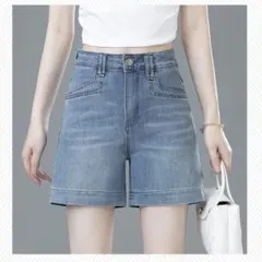 【新品、未使用】ハイウエスト、デニムショートパンツLサ イズ