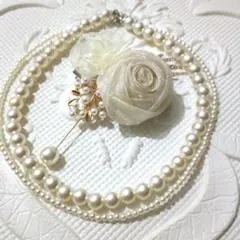 3点セット☆ブローチ　ネックレス2点　セット　シフォン　イミテーションパール⑰