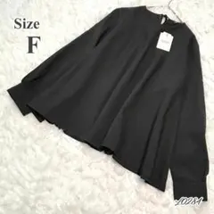 黒 バックリボン付き長袖シャツ フレアブラウス ブラック F 新品タグ付き