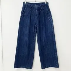 GU ジーユー バギージーンズ デニムパンツ タック入り ダークブルー Lのサムネイル