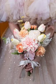 造花ウェディングブーケ　ブートニアセット