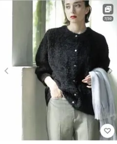 《BAILA掲載》シャギーニットミドルカーディガン【洗濯機洗い可】　　　ブラック