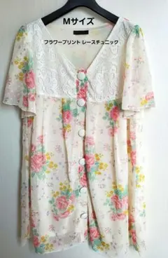 フラワープリント レースチュニック