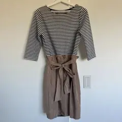 BEAMS HEART ストライプ 七分袖ワンピース