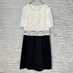 フォーマル ワンピース 白黒 レース切替 9号 入学式 卒業式 結婚式　二次会